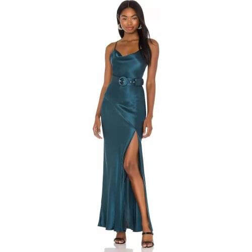 2021 Spring Women Sleeveless Sexy Solid Long Dress for Summer with Sash