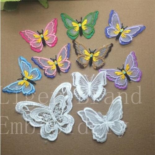 1 pcs Oranga and Lace Butterflies Embroidered patch fabric clothing bag tshirt holiday Jeans Phone Coat Decor repair Applique