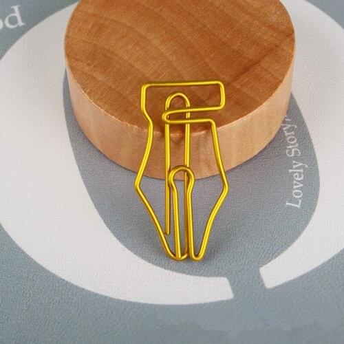 10pcs Gold Fountain Pen Head Paper Clip Bookmark Cartoon Special-shaped Paperclip Decor Shaping Paper Clip Korean Style Pin
