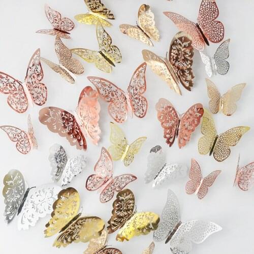 12PCS 3D Hollow Butterfly Wall Stickers Creative Butterflies Stickers Home Decor Kids Room Window Decoration Art Wall Decals