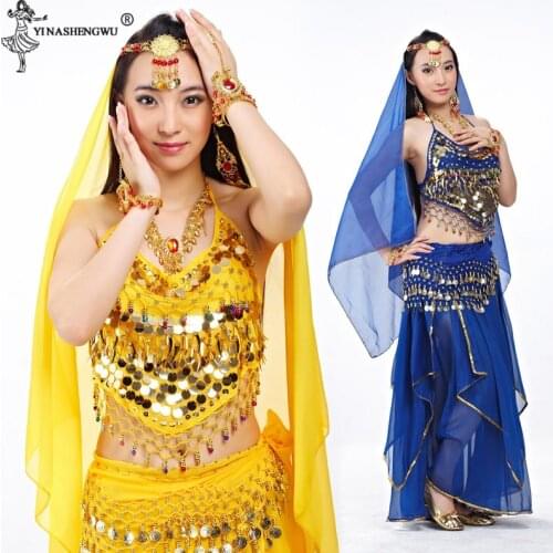 2/3/5Set Sexy Belly Dancing Set Veil Head chain Sequins Indian Dance Performance Costume Bellydance Dress Eastern Dance Carnaval
