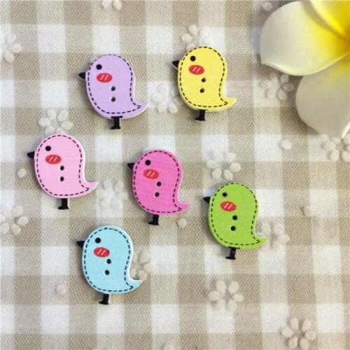 200pcs/lot 25x26mm Bird Shape Wooden Buttons For Scrapbooking Rustic Wood Crafts Sewing Accessories