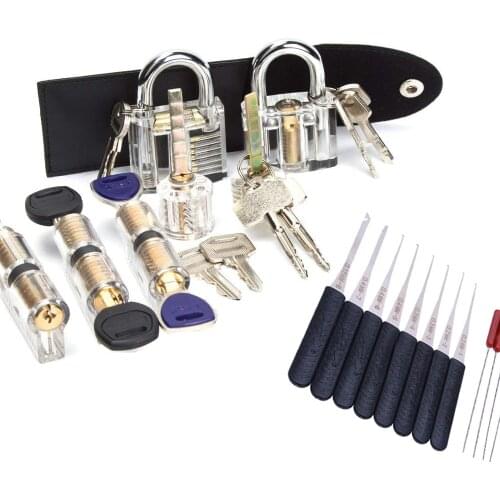 7pcs Transparent Locks with Broken Key PickTools,Black Bag Lock Set,New Best Lock Practice Pick Set for Locksmith Training