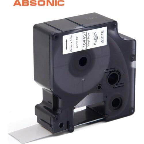 Absonic 19mm IND Vinyl Label DYMO Rhino 18445 Black on White Label Tape Industrial Cartridge For DYMO Rhino 4200 5200 Printer