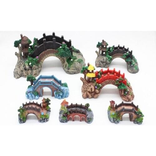 Aquarium Fish Tank Vintage Decorative Bridge Landscape Ornaments Pavilion Tree Plants Resin Design Pet Supplies Home Decorations