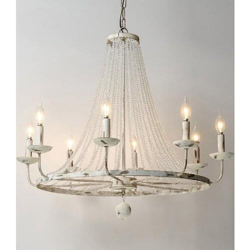 American Country Living Room Solid Wood Retro Chandelier French Style Home Stay European Style White Bedroom Crystal Lamp