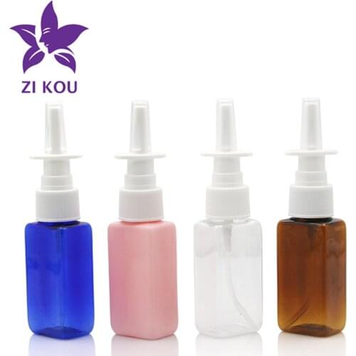 Free Shipping 1pcs 50ml Brown Blue Clear Pink Plastic Square Bottle Pump Sprayer Mist Nose/Nasal Spray Refillable Bottles
