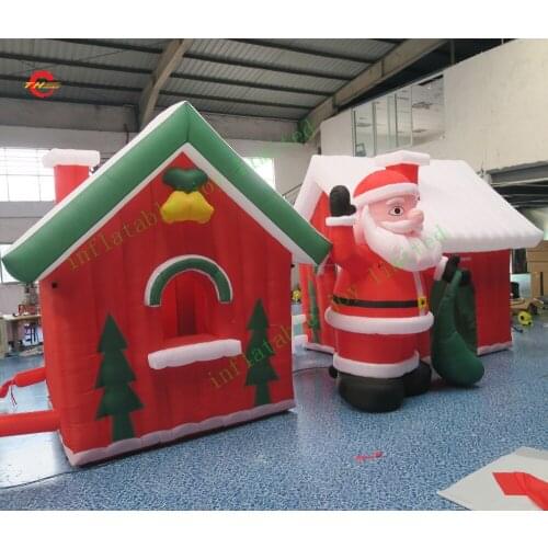 Free air ship to door!Christmas decorating Inflatable Santas Grotto /new design inflatable santa claus house/chirstmas old man