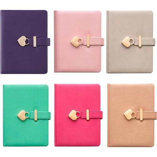B6 Notebook Notepad Heart Lock Leather Cover Journal Diary Planner Stationery Agenda Organizer School Office Supplies