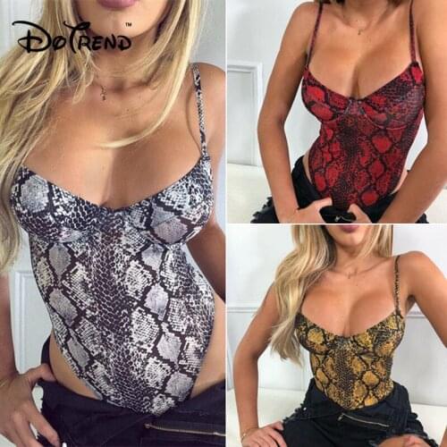 Dotrend High Cut Snake Print Bandage Bodysuit Women One Piece Suit Push Up Swimwear Rompers Female Sexy Bodycon Summer Bodysuit