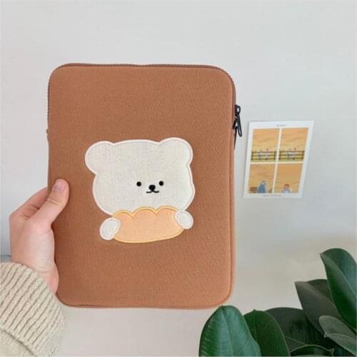Tablet case Cute cartoon Korean ins casual embroidery bear ipad tablet bag female bag 11 inch girls