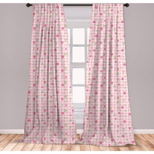 Floral Window Curtains Soft Pastel Toned Flowers Over Striped Girls Lightweight Decorative