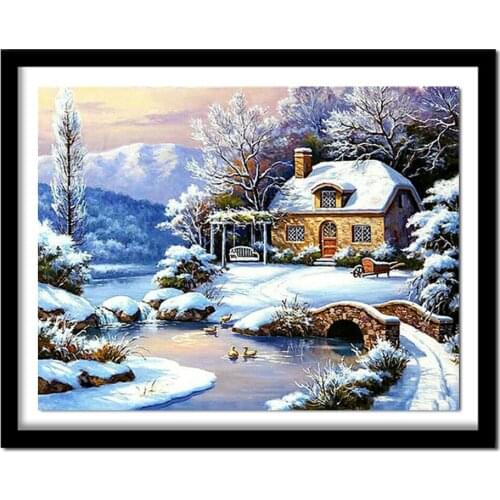 DIY Diamond Painting Scenic Diamond Embroidery Cross Stitch Pattern Rhinestones Round Diamond Kits Snow House R153