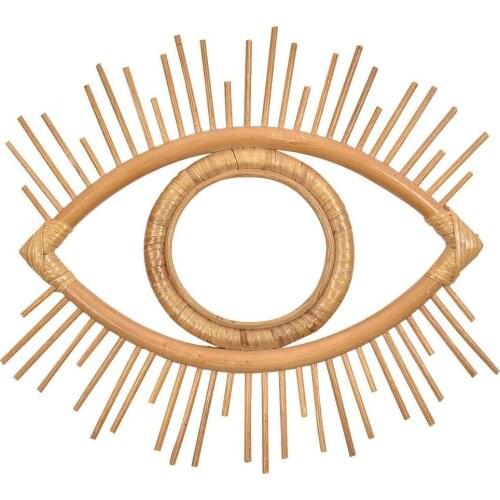 Eye Shaped Rattan Mirror Frame Boho Vintage Geometric Hanging Wall Mirror Frame Craft Photo Picture Frame Wicker Wall Art Decor