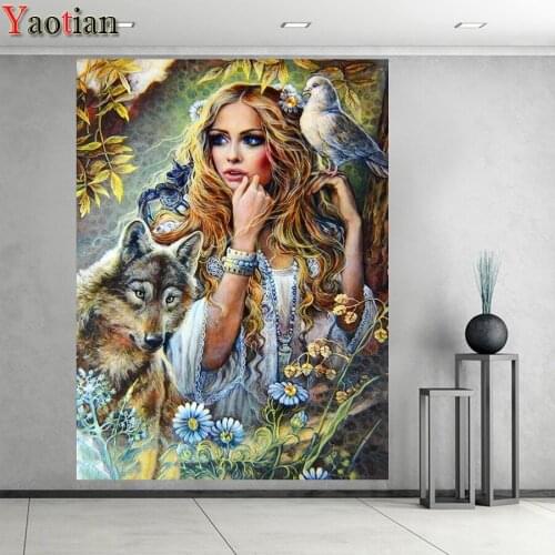 Beauty wolf and bird 5d diy diamond embroidery new picture diamond painting cross stitch full square for mosaic decor puzzles 3d