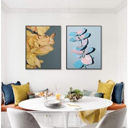 Fallen Leaves Blue Flower Wall Art Poster Nordic Plant Canvas Painting Modern Living Room Home Decoration