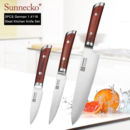 KEEMAKE Premium Chef Utility Paring knife German 1.4116 Steel 3PCS Kitchen Knives Set Color Wood Handle Meat Fruit Cutter Tools