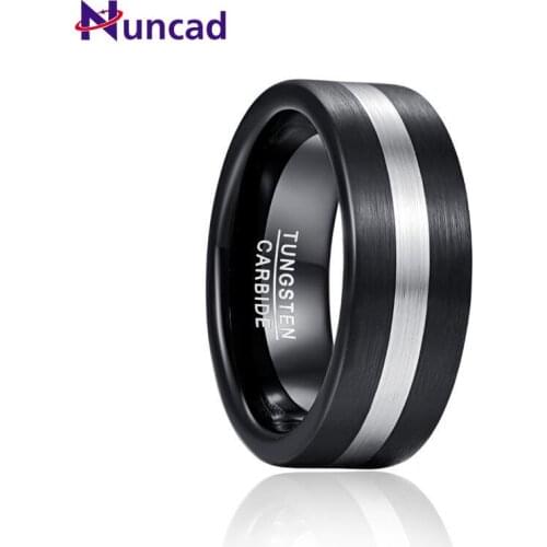 2020 NUNCAD 8mm Width Tungsten Carbide Ring Black + Silver color Surface Brushed Mens Tungsten Steel Ring