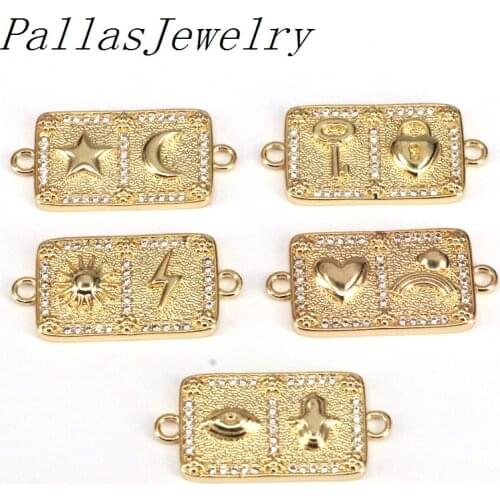 10Pcs Gold Color cz connector,cute shape cubic zircon charm, bracelet/necklace component wholesale