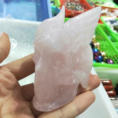 Quartz skull Natural rose crystal With wings skull powder pink gemstone skull reiki Healing