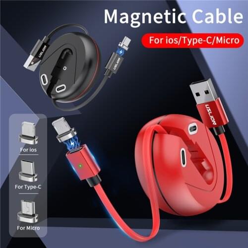Storage Box Telescopic 3A Magnetic USB Cable Fast Charging For iPhone 11 12 Pro Max Type C Cable Quick Charge Retractable Cable