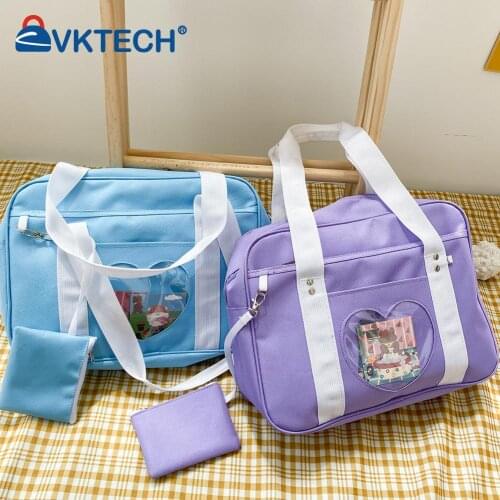 Fashion Cute Women Transparent Love Heart Patchwork Canvas Shoulder Bag Casual Ladies Large Capacity Travel Handbags