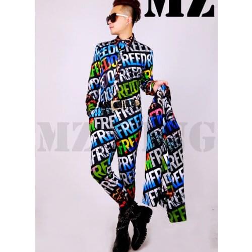 Mens Singer Clothing Blazer Male Business Casual Dress Nightclub Dj Fashion Men Suit Color 3d Rendering Letters Suits Costumes