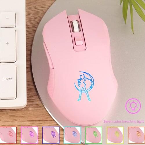 2.4G Silent Wireless Charging Mouse Pink Beautiful Girl Gaming Mouse Colorful Glowing Gaming Mouse For PC Gaming Office