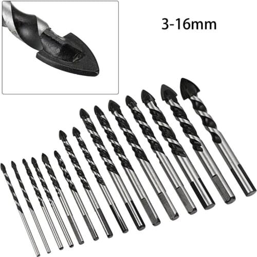 15pcs 3mm to 16mm Glass Drill Bit Set Carbide Tipped Ceramic Tile Drilling Bit Spade Drill Triangle Bits Woodwork Hole Opener