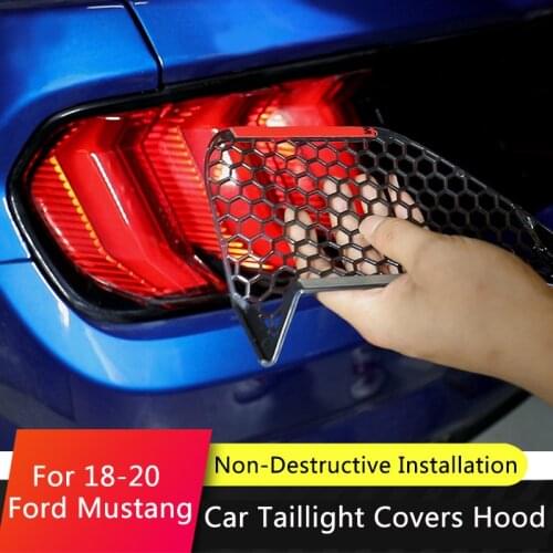 QHCP Car Taillight Covers Hood Rear Tail Lamp Turn Signal Sticker 3D Honeycomb Tail Light Cover 6Pcs Fit For Ford Mustang 18 -20