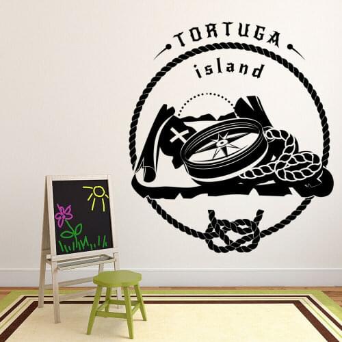 Tortuga Island Wall Sticker Words Compass Pirate Map Adventure Theme Mural Door Vinyl Decal Kids Boys Bedroom Nursery Decor Q055