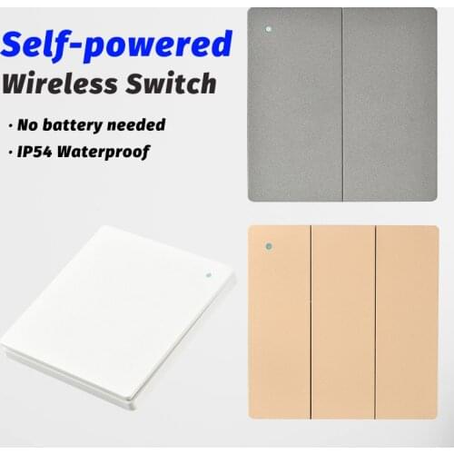 Wall Light Switch Self-Powered Remote Control No Battery No Wire Waterproof IP54 Indoor Outdoor Gold White Grey