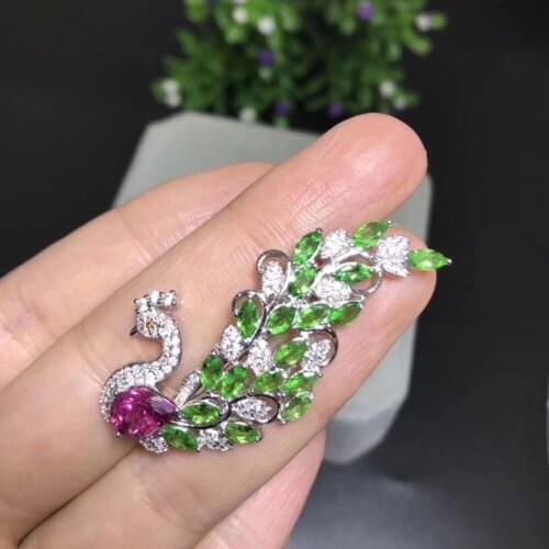 Natural And Real Tsavorite brooch Free shipping Tsavorite 925 sterling silver brooch
