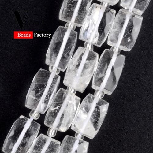 Natural Faceted White Crystal Quartzs Cuboid Gem Stone Spacer Beads For Jewelry Making DIY Bracelets Necklaces 11*15mm 21pcs 15"