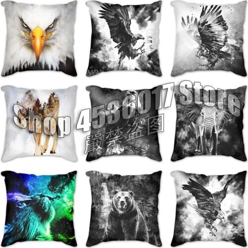 Deer Cat Elephant Brown Bear Eagle Letter Printing Cushion Cover Office Sofa Pillowcase Home Sofa Christmas Decoration cojines