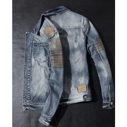 Autumn mens embroidered denim jacket for mens fashion brand casual personality tailored jacket for mens vintage jacket