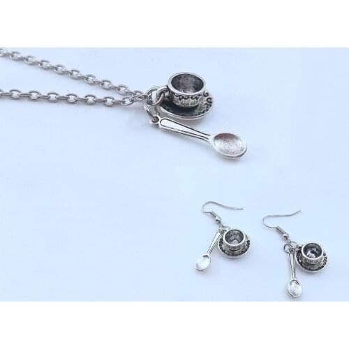 1 Set Silver Coffee Cup Necklace Lover Friend Gift Cappuccino DIY Jewelry For Woman Box Valentines Day Gift