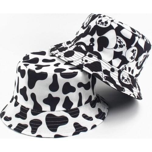 Winter Cow Print Bucket Hats For Women Hip Hop Men Panama Black Panda Outdoor Fisherman Caps Unisex Gorras PJ085