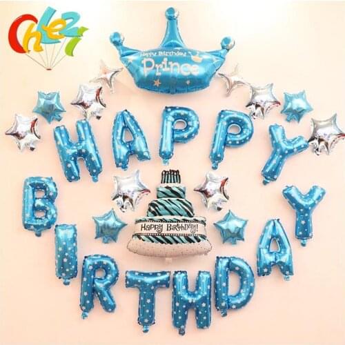 Prince Baby Shower Boy Birthday Decoration balloons princess girl crown Happy Birthday Letter Balloons Kids Party Decor Supplies