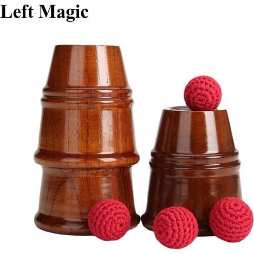 Professional Wooden Three Cups And Balls Magic Tricks For Magician Collection Close Up Street Magic Props Illusion