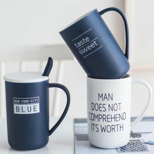 Simple Coffee Mug Ceramic with Spoon Creative Large Capacity Personalised Couple Coffee Cup Nordic Modern Esspresso Cups DA60MKB