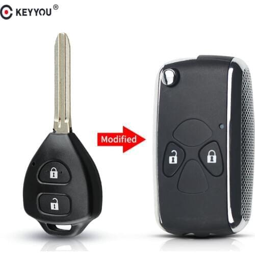 KEYYOU 2 Button Flip Remote Key Fob Case For Toyota Camry Corolla Yaris Echo Prado Hilux Shining Metal Frame TOY43 Key Shell