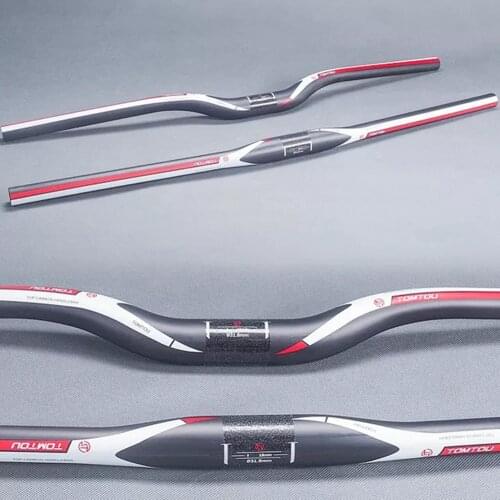 TOMTOU Mountain Bike Bars Carbon Fibre Handlebar Horizontal One-shaped Bicycle MTB Parts 31.8mm Red UD Matte Finish