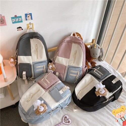 2021 New Contrast Color Fashion Womens Backpack Multi-pocket Large-capacity Zipper Travel Backpacks Nylon Waterproof Bookpack