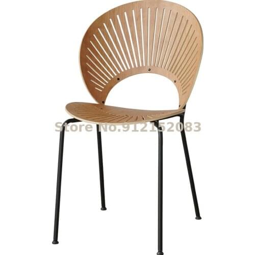 Nordic designer chair home solid wood dining chair medieval backrest simple light luxury makeup chair shell chair sun chair