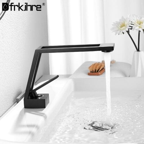 Basin Faucet Modern Black Bathroom Sink Faucets Hot Cold Water Mixer Crane Deck Mounted Single Hole Bath Tap Washbasin Faucet