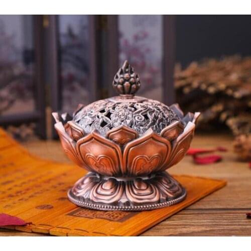 Alloy Hollow Cover Aromatherapy Furnace Lotus Shaped Incense Burners Double Dragon Ear Treasures Fill The Home Censers