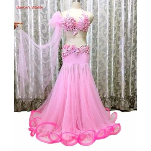 Dancers Vitality Belly Dance Costumes Diamond Embroidery Bra Shoulder Cupcake Dress Bellydance Set For Oriental Dance Costumes