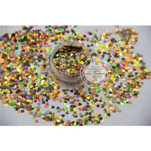 TCA201 Laser Red Gold Color Heart Shape 3MM Size Glitter Specular luster glitter for nail,tatto,Art decoration and others