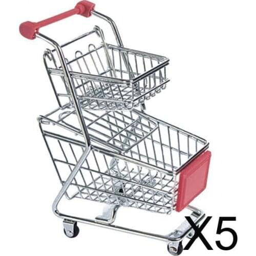 5xMini Double Tier Shopping Cart Trolley Toy Red